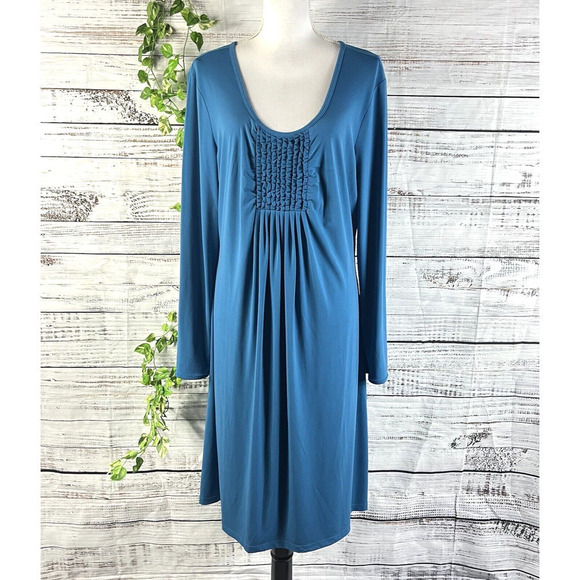Chadwicks Dress size Extra Large Teal Slinky Stretch Peasant Stretch Modest Boho - Picture 1 of 16
